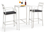 VINGLI 3-Piece Outdoor Bar Set, Aluminum Bar Height Table & 2 Chairs with Cushions, Counter Height Patio Furniture for Backyard, Poolside, Garden, Bistro, Indoor Outdoor Use (White)