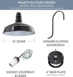 Wall Light, Black 16-Inch Farmhouse Barn Dome Outdoor Fixture