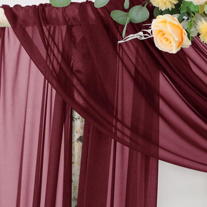 Outdoor Curtains, Burgundy Sheer Chiffon Arch Drape Panel, 29 x 236 Inch