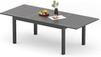 Expandable Aluminum Outdoor Dining Table, 3-Adjustable Lengths Patio Dining Table for 6-10 Person, 91.7" L x 33.5" W Metal Patio Table with Umbrella Hole Adjustable Feet for Garden Porch Deck, Grey