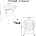 Side Table, Folding Round Metal Patio Table with Flower Cutouts, White