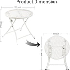 Side Table, Folding Round Metal Patio Table with Flower Cutouts, White