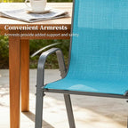 MAMIZO Patio Dining Chairs, Stackable All Weather Teslin Chair, Heavy Duty Outdoor Breathable Chairs Set, w/Armrests, Upgraded Chair FeetW/Strenthened Iron Spacers, 330 LBS (8, Turquoise Blue)