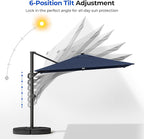 HOMSHADE 10 ft Square Cantilever Patio Umbrella with Base Included, Solar Lights Large Umbrella Outdoor Patio with 360°Rotation&Tilting, LED Lighted Offset Umbrellas w/Stand for Pool Deck