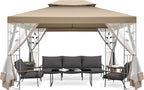COBIZI Gazebo 10x13 Heavy Duty Gazebos with Improved Nettings Outdoor Gazebo Double Roof Patio Gazebos with Metal Steel Frame Outdoor Canopy for Patio, Deck, Backyard (Khaki)