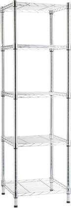 Amazon Basics 5-Shelf Tower Adjustable Storage Shelving Unit, Chrome, 16" x 16" x 54", 150 lbs Per Shelf | Tower, Adjustable