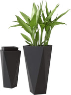 Outsunny Set of 3 Tall Planters, 28.75", 24.5", 20.5", MgO Indoor Outdoor Planters with Drainage Holes, Stackable Flower Pots for Garden, Patio, Balcony, Front Door, Black