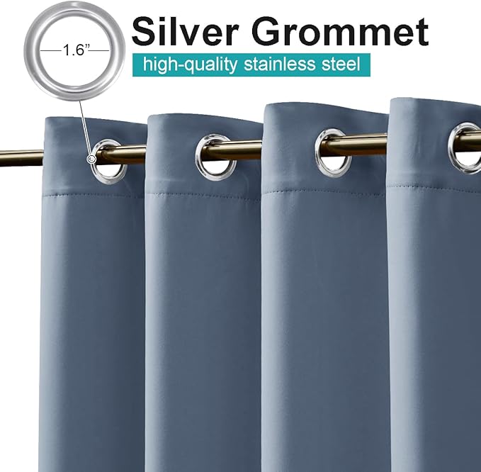 NICETOWN 2 Panels Stone Blue Outdoor Curtains for Patio Waterproof, Rustproof Grommet Thermal Insulated Blackout Indoor Outdoor Room Darkening Drapes for Patio/Front Porch, W52 x L108