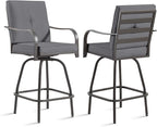Patio Swivel Bar Stools Set of 2, Outdoor Bar Height Swivel Chairs with Cushions for Garden Balcony Backyard, Grey