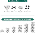 Strawberry Vertical Planters, 6 Tiered Stacking Tower Garden, Stackable Herb Vegetable Planters with Movable Casters and Bottom Saucer Indoor and Outdoor - White
