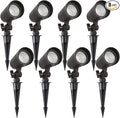 3CCT LED Landscape Lights with Connectors, 12V Low Voltage, 3000K/4000K/5000K Selectable, 3W, 200LM, Outdoor Waterproof Garden Pathway Lights Wall Tree Flag Spotlights with Spike Stand, 8 Pack