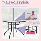 Outdoor Table Patio Table Dining Table with Tempered Glass Umbrella Hole for Lawn Balcony, Yard (Square)