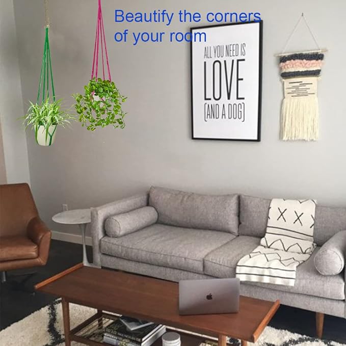 Hanging Planters for Plants with 8 Hooks, Handmade Colorful Cotton Rope Hanging Plant Holder Indoor & Outdoor Boho Room Decor Hanging Ceiling Decor，4 Pack. (4 Color)