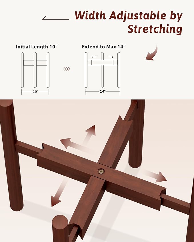 Adjustable Plant Stand Indoor, Bamboo Plant Stand Fits 8 9 10 11 12 Inches, Small Corner Planter Holder for Indoor Plants, Single Floor Plant Stands for Living Room Balcony, Reddish Brown
