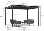 PURPLE LEAF Outdoor Retractable Pergolawith Curtains 10' x 13' Patio Aluminum Pergola with Sun Shade Canopy for Backyard Deck Garden Modern Metal Grill Gazebo, Gray