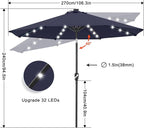 ABCCANOPY Durable Solar Led Patio Umbrellas with 32LED Lights 9FT (Deep Blue)