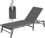 Kozyard Outdoor Foldable Lounge Chair, Aluminum Frame Patio Lounger with 5-Position Adjustable Backrest, Breathable Textilene Fabric, Assemble-Free, Reclining & Full-Flat Poolside (Gray, No Table)