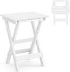 LUE BONA 27 inch Folding Side Table, HDPS Outside End Table for Patio, Porch, Deck, Pool, Weather Resistant, White