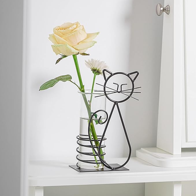 Terrarium Propagation Station, Cat Design, Glass and Iron