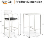 VINGLI 3-Piece Outdoor Bar Set, Aluminum Bar Height Table & 2 Chairs with Cushions, Counter Height Patio Furniture for Backyard, Poolside, Garden, Bistro, Indoor Outdoor Use (White)