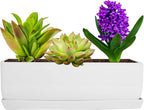 Vencer 14 Inch Rectangular Modern Minimalist Ceramic Succulent Planter Pot - Window Box with Saucer,Office Desktop Potted Stand,White,VF-0173W