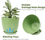 Plant Pots 8 Inch Set of 6, Flower Pots with Drainage Holes and Saucer, Plastic Garden Planters for Indoor & Outdoor Plants (Green)
