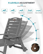 Ciokea Lounge Chair Outdoor, Oversized Chaise Lounge Chair with 5 Positions, HDPE, Patio Lounge Chair with Wheels & Cup Holder for Pool, Deck, Poolside, Dark Grey