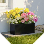 Metal Planter Box - Rectangular Trough, All-Weather Durable with 4 Drainage Holes, 25x11x13 Inches for Porch & Patio, Black