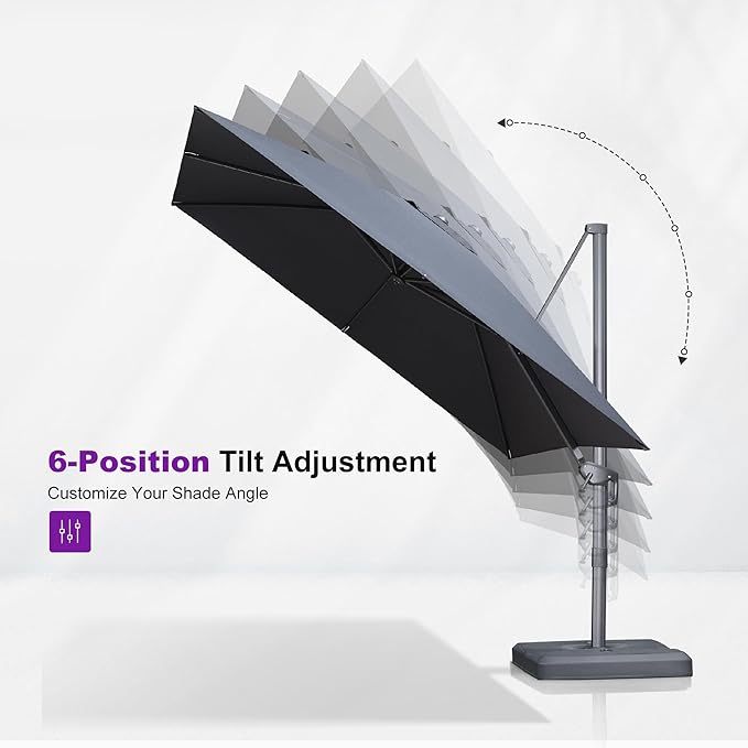 PURPLE LEAF 10 FT Outdoor Umbrella with Base Patio Cantilever Aluminum Umbrella with 3 Years Fade Resistance Recycled Fabric Offset Square with 360-degree Rotation for Deck Pool Garden, Ocean Slate