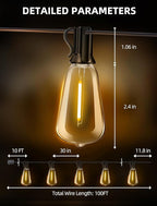 Outdoor Patio String Lights 100ft: ST38 LED Shatterproof Bulbs 3 Modes Button Control - Waterproof Connectable Lights - Wedding Bistro Party Gazebo Backyard Decorative