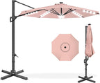 Best Choice Products 10ft Solar LED Cantilever Patio Umbrella, 360-Degree Rotation Hanging Offset Market Outdoor Sun Shade for Backyard, Deck, Poolside w/Lights, Easy Tilt, Cross Base
