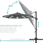 Best Choice Products 10ft Solar LED Cantilever Patio Umbrella, 360-Degree Rotation Hanging Offset Market Outdoor Sun Shade for Backyard, Deck, Poolside w/Lights, Easy Tilt, Cross Base