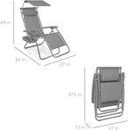 Best Choice Products Folding Zero Gravity Outdoor Recliner Patio Lounge Chair w/Adjustable Canopy Shade, Headrest, Side Accessory Tray, Textilene Mesh - Dove Gray