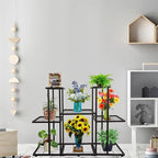 MTB Garden 3 Tier 8 Potted Metal Large Plant Stand for Indoor Outdoor Flower Pot Display Planter Shelf, Charcoal Grey