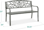 Best Choice Products Outdoor Bench Steel Garden Patio Porch Furniture for Lawn, Park, Deck w/Floral Design Backrest, Slatted Seat - Gray