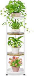 iDavosic.ly 4 Tier Corner Plant Stand Indoor, 45 Inch Tall Vertical Metal Flower Heavy Duty Pot Holder Shelf Outdoor for Patio Porch Living Room, White & Rustic Brown - Round