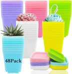Haawooky 48 PCS 3 Inch Colorful Plastic Plant Pot,Plastic Square Nursery Pots,Seedling Nursery Pots with Saucers for Garden,Home,Office,Balcony Decor,Garden Gifts