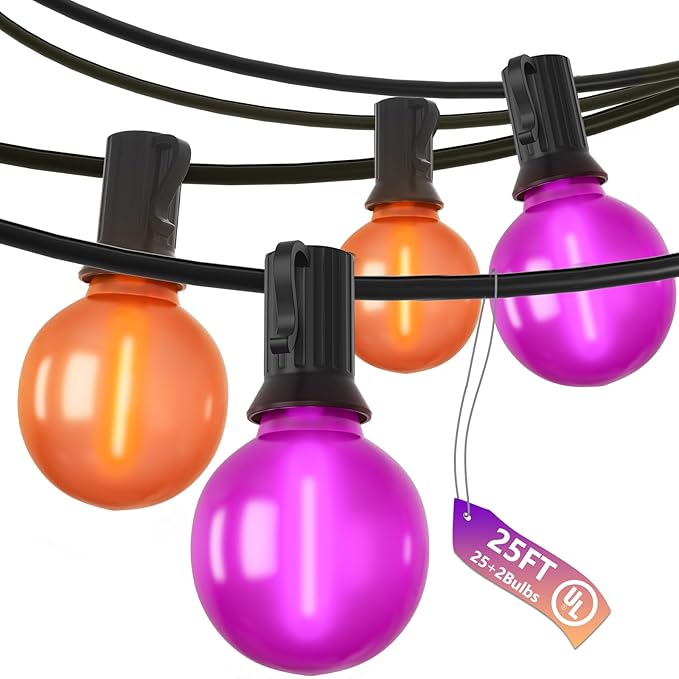 Indoor String Lights, 25 ft Halloween G40 LED Globe Lights, Orange and Purple
