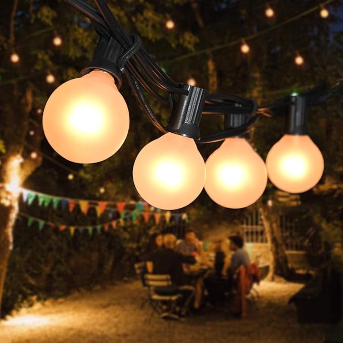 String Lights 25 ft Warm White G40 Frosted Globe Bulbs, 27 Count