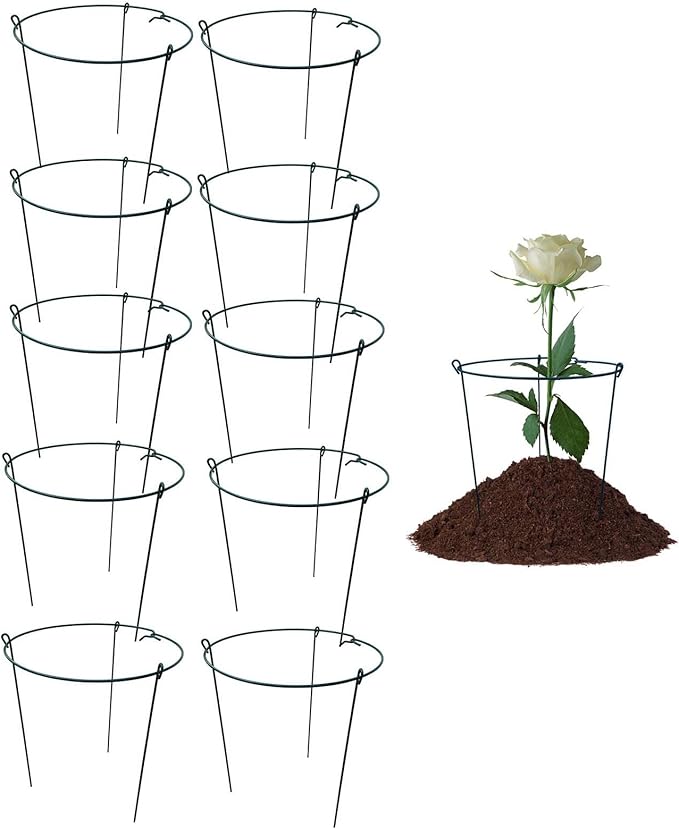 Plant Support Cages, 5-Pack Green Steel Rings, 14 x 24 Inch