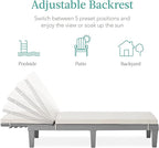 Best Choice Products Outdoor Lounge Chair, Resin Patio Chaise Lounger for Poolside, Backyard, Porch w/Seat Cushion, Adjustable Backrest, 5 Positions, 330lb Capacity - Gray/White Sand