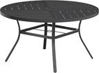 VICLLAX Round Patio Table with Adjustable Umbrella Hole for 6, All Weather Metal Outdoor Dining Table for Lawn Garden, 50" Outdoor Coffee Table, Black Tabletop