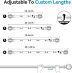 Silver Curtain Rods for Windows 28 to 48 Inch, 2 Pack 5/8" Diameter Heavy Duty Metal Adjustable Small Drapery Rod With Bracket