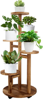 GEEBOBO 5 Tiered Tall Plant Stand for Indoor, Wood Plant Shelf Corner Display Rack, Multi-tier Planter Pot Holder Flower Stand for Living Room Balcony Garden Patio (Walnut)