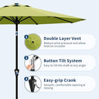 Garvee 9FT Patio Umbrella - Outdoor Table Umbrella with Smooth Crank Lift, Push Button Tilt and 8 Sturdy Ribs - Market Umbrella UV Protection Waterproof for Pool, Deck, Yard, Garden -Apple Green