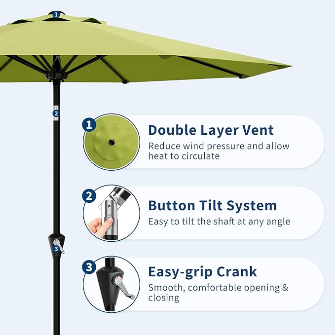 Garvee 10FT Patio Umbrella - Outdoor Table Umbrella with Smooth Crank Lift, Push Button Tilt and 8 Sturdy Ribs - Market Umbrella UV Protection Waterproof for Pool, Deck, Yard, Garden (Apple Green)