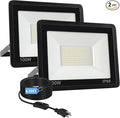 100W Flood Lights Outdoor,12000LM Bright LED Work Light,IP66 Waterproof Outdoor with Switch and 6.5FT Plug,6500K Daylight White Outside Lights for Yard，Garage,Garden,Stadium(2 Pack)