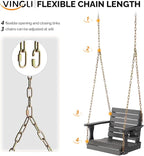 VINGLI Heavy Duty 880 LBS HDPE Porch Swing Outdoor with Rotatable Cup Holder, with Adjustable Chains, 1 Person Hanging Porch Swing Chair for Porch, Yard, Tree, Garden - Grey