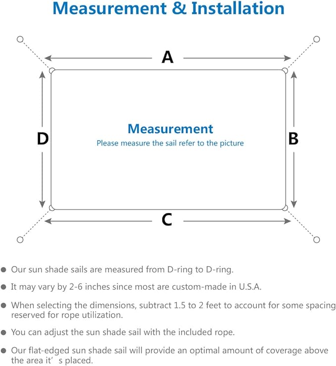Eden's Decor Straight Flat-Edged Sun Shade Sail Rectangular 4' x 7' Blue UV-Blocking Outdoor Canopy Fabric Cloth Awning for Pergola Patio Garden Backyard Custom Size