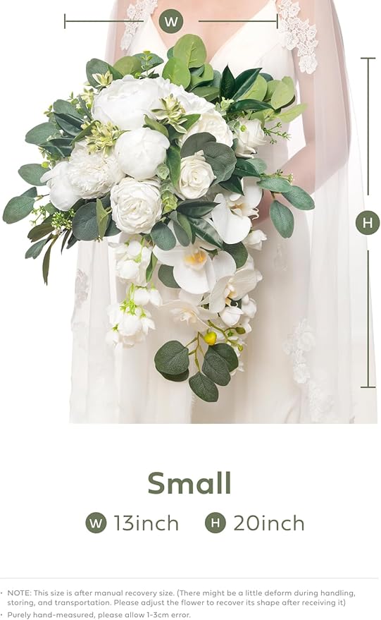 Artificial Flowers Cascading Bridal Bouquet, Faux Silk Peony & Rose